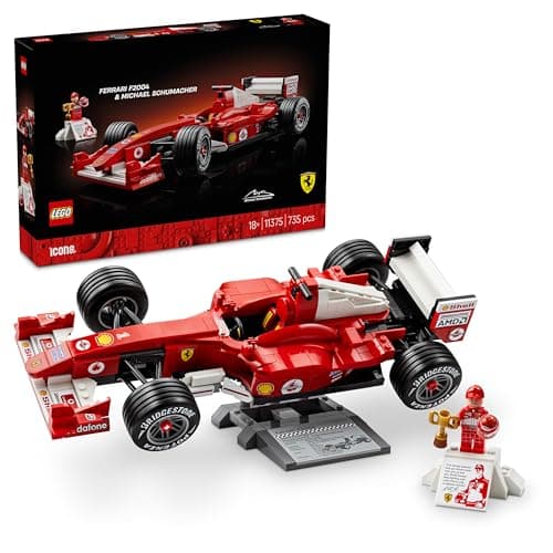 Image of LEGO Icons Ferrari F2004 & Michael Schumacher - F1 Car Model Kit for Adults - Display Set w/ V10 Engine & Collectible Driver Minifigure - DIY Formula 1 Gift for Motorsport Fans - 11375