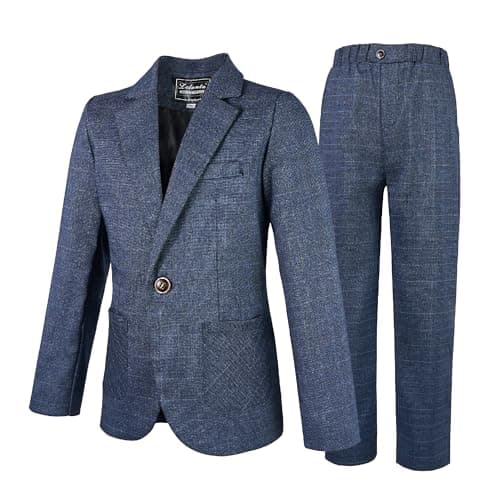 Image of LOLANTA Kids Tweed Check Suit, 2-Piece Boys Wedding Party Outfits Jacket and Trousers, Prom Occasionwear, Blue, 9-10 Years, 150