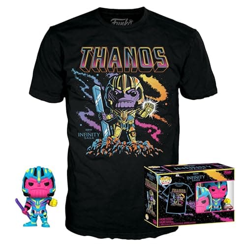 Image of Funko Pop! & Tee: Marvel - Thanos - (BKLT) - Extra Large - (XL) - Marvel Comics - T-Shirt - Clothes With Collectable Vinyl Figure - Gift Idea - Toys and Short Sleeve Top for Adults Unisex Men