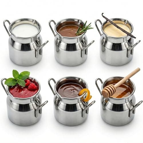 Image of Drinkstuff Mini Milk Churn - Pack of 6 - 80ml Stainless Steel Milk Jugs, Vintage Style Creamer Pitchers, Unbreakable & Dishwasher Safe - Ideal for Coffee, Tea, Sauces & Catering
