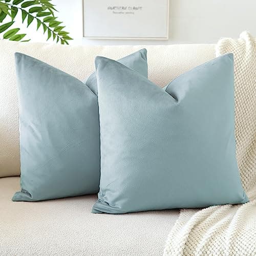 Image of JOTOM Set of 2 Velvet Soft Solid Cushion Covers 45x45 cm Decorative Throw Pillow Covers Square Cushion Case Home Decor Pillow Cases for Couch Sofa Living Room Bedroom 18x18 Inch (Light Blue)