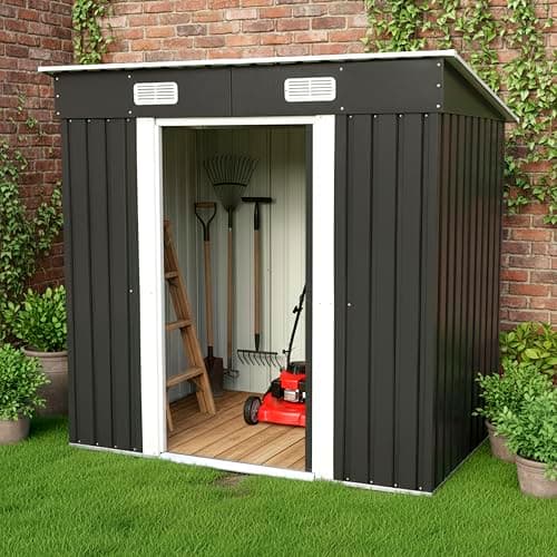 Image of Garden Universe Metal Garden Shed 6' x 4' Pent Roof Storage Anthracite Grey FREE Base Frame GSP6-4AN