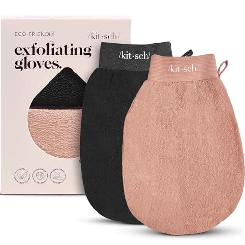 Image of Kitsch Exfoliating Gloves 2pc – Korean Exfoliating Mitt & Deep Exfoliating Body Scrubber for Shower, Bath | Body Exfoliator, Dead Skin Remover | Skin Care for Smooth, Renewed Skin - Black & Terracotta