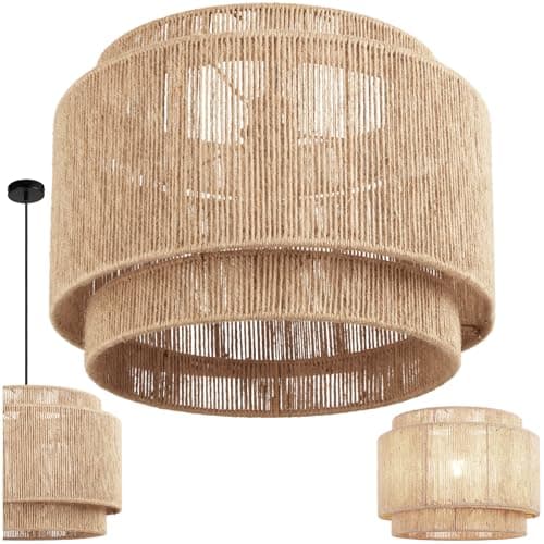 Image of tectake® Pendant Light with Natural Jute Weave in Boho Style, 3-Tier Jute Lampshade with Soft Lighting & Steel Frame, Versatile 40W Ceiling Light for Living Room, Bedroom, Kitchen - Ø 46 x 32 cm