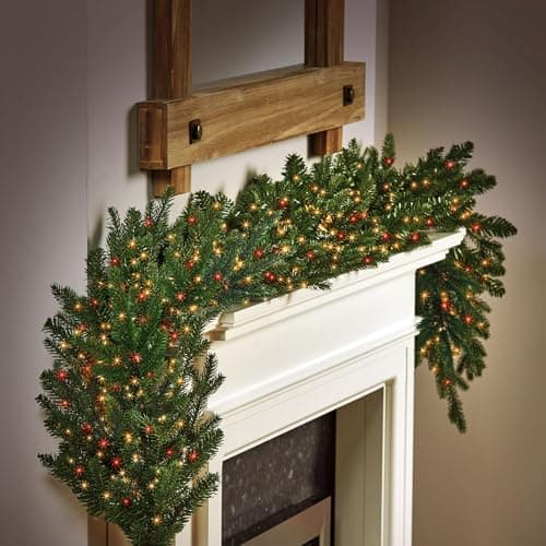 Image of Premier Treebrights Christmas Garland String Lights - 240 Red & Vintage Gold LEDs - 6M Lit Length - Timer & Multi Action Lights - Indoor & Outdoor