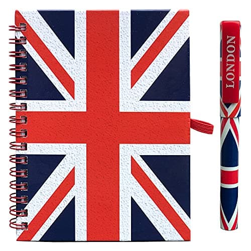 Image of SAJAK Union Jack A6 Notebook & Pen Set | UK Flag Spiral Notepad, Hard Cover, Wire-Bound – British Souvenir Journal for School, Travel & Work