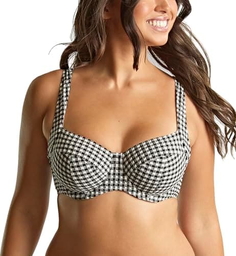 Image of Panache Women's Olivia Gingham Wired Bikini Top Non-Padded Full Cup Supportive Fit, Black Gingham, 36H