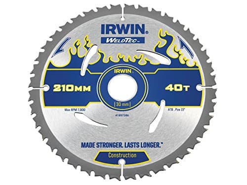 Image of IRWIN IRW1897386 210 x 30mm 40-Teeth Weldtec Circular Saw Blade with ATB Tooth Grind