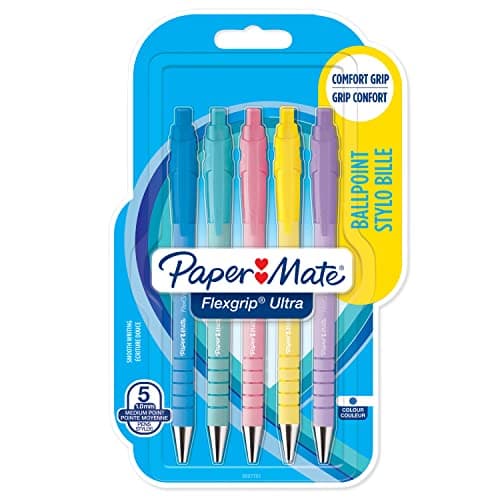 Image of Paper Mate Flexgrip Ultra Pastel Ballpoint Pens | Medium Point (1.0mm) | Blue Ink | Pastel Barrels | 5 Count