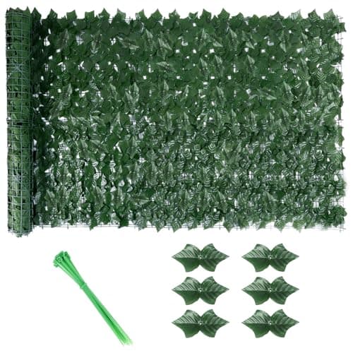 Image of Artificial Ivy Fence Screen, 3m x 1m Garden Fence Screening Trellis with Artificial Leaves, Expandable Faux Privacy Artificial Hedge Roll with 20pcs Zip Ties for Garden Balcony Outdoor Decoration
