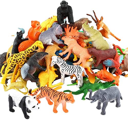 Image of YeoNational&Toys 54 Piece Mini Jungle Animals Toys Set, Realistic Wild Animals Figure, Vinyl Plastic Animal Party Favors Toys for Boys Kids Toddlers Forest Small Farm Animals Playset