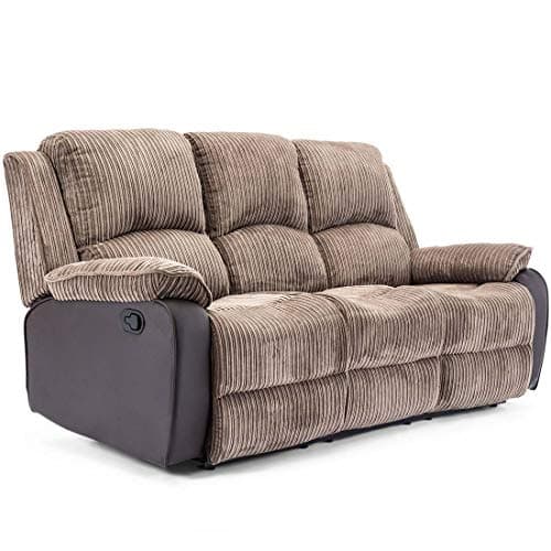 Image of More4Homes POSTANA HIGH BACK JUMBO CORD FABRIC RECLINER 3 + 2 + 1 SOFA ARMCHAIR SET SUITE (Brown, 3 Seater)