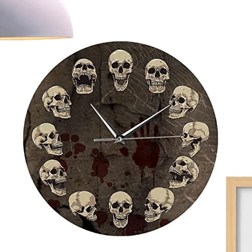 Image of Keloc Skull Skeleton Wall Clock - Gothic Modern Battery Operated Non-Ticking Vintage Clock,Farmhouse Wall Clock for Living Room Kitchen Bedroom Decor