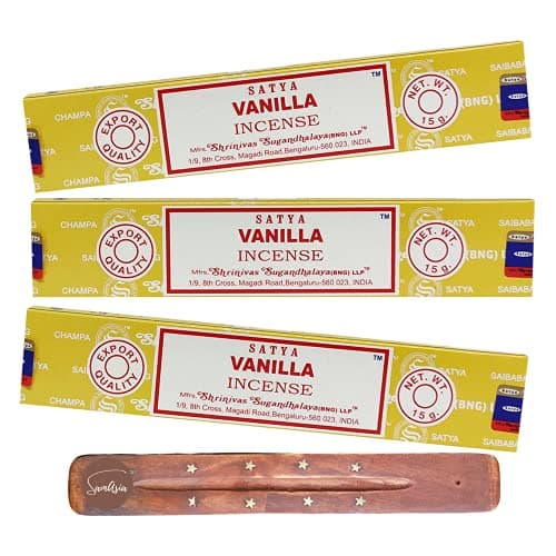 Image of Satya Nag Champa Vanilla Incense Sticks | x3 pack | with SAMASIA incense sticks holder | Used for Aromatherapy, Spa, Yoga, Weddings, Meditation, Healing, Positivity and Relaxation