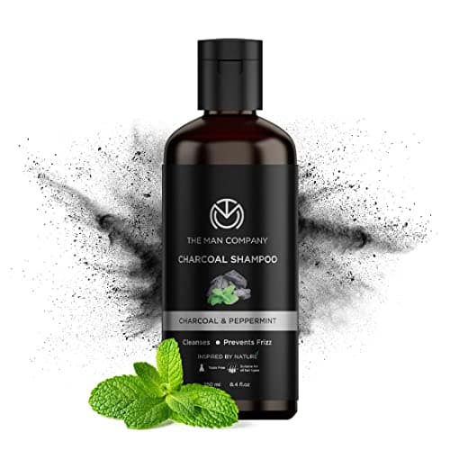 Image of THE MAN COMPANY Charcoal Shampoo for Greasy Hair – Refreshing Shampoo, Clove & Peppermint Shampoo (250 ml) – Sulfate free Shampoo for Oily, Frizzy Hair – Soothing, Balancing Shampoo, Scalp Exfoliator