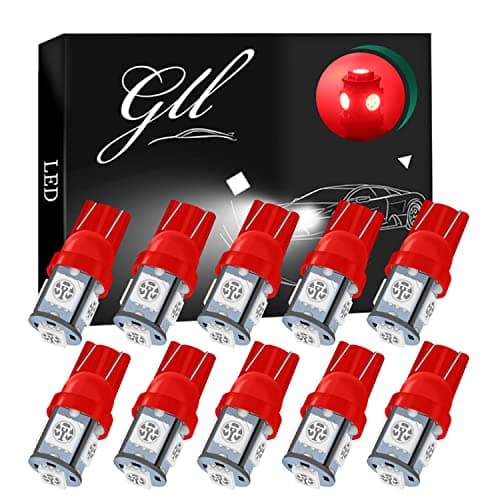 Image of GLL 24V T10 LED Bulb 501 LED Bulbs with 5050 5SMD 60 Lumens 7000K for Car LED Bulbs Side Light Bulbs (Red)