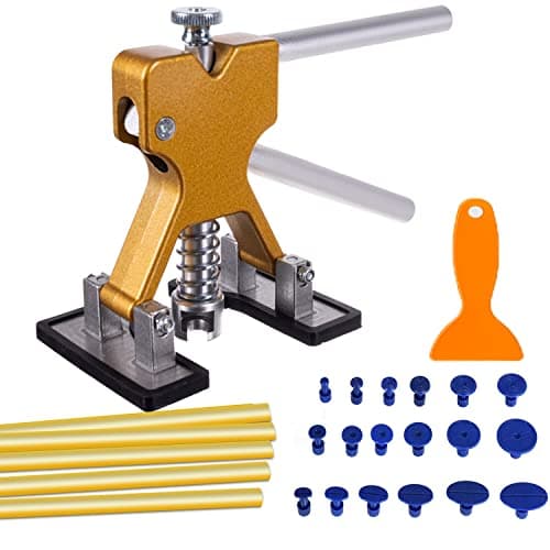 Image of iHMeiju Paintless Car Dent Puller Kit, Dent Removal Kit Tool Car Dent Remover Auto Body Dent Repair Tool Kit Golden Lifter Dent Repair Puller for Car Body, Motorcycle, Refrigerator.