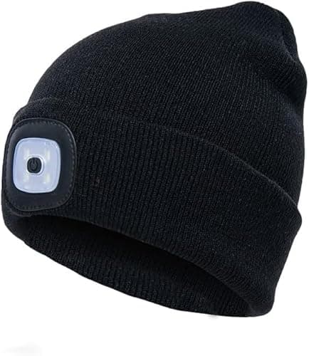 Image of Led Lighted Beanie Hat for Adults, USB rechargeable with 4 SMD LED, Unisex Warm Winter Knit Hat Torch for Running Cycling Camping Walking, Headlight Cap, Gifts for Men and Women (BLACK LED HAT)