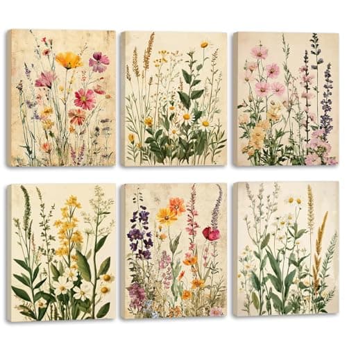 Image of TOARTi Wildflower Wall Posters,Watercolor Botanical Poster,Boho Floral Canvas Wall Art Set of 6 pcs(8x10inch) Colorful Wildflower Wall Decor,Framed Floral Wall Prints for Living Room Bedroom Home