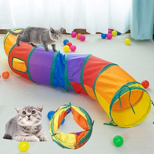 Image of Foldable Cat Tunnel - Rainbow Play Tent for Indoor Cats - Durable and Portable Design for Small Spaces and Multi-Cat Households,Suitable for Rabbits, Puppies, Guinea Pigs