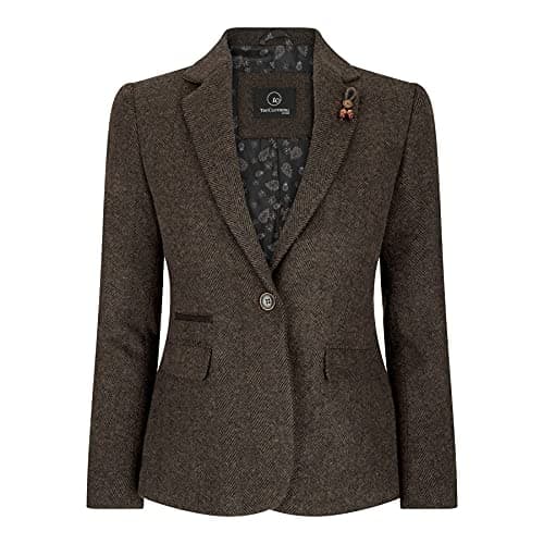 Image of TruClothing Women Blazer Tweed Herringbone Wool Classic Smart Casual Vintage Check 1920s - Brown 04 14