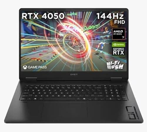 Image of HP Omen 17" Gaming Laptop and HyperX Cloud III Wired Headset bundle, AMD Ryzen 7-8845HS, AI Enhanced, 16 GB RAM, 1TB SSD, NVIDIA GeForce RTX 4050 Graphics, FHD Display, 144Hz, Black, 17-db0008na