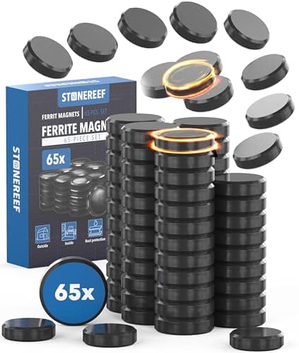 Image of 65 Piece Ferrite Magnet Set 17.6 x 4.9 mm – Y30 Ceramic – Heat & Corrosion Resistant – Circular Black Magnets – for Whiteboards, Workshops & Industrial Use
