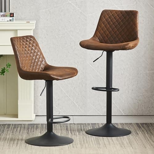 Image of AINPECCA Breakfast Bar Stools Set of 2 Upholstered Suede Height Adjustable Kitchen Stools High Back Bar Chairs with Metal Frame Footrest Barstools for Kitchen Island Counter (Brown)