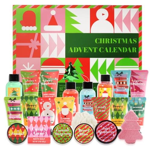 Image of Advent Calendar 2025 Christmas Spa Gifts Set for Women, Hand Cream, Lotions, Bubble Baths, Christmas Tree Bomb Skincare Gift for Mum Ladies（Geometry）