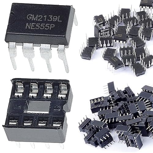 Image of DAOKAI 50 pcs NE555P Single Precision Timer NE555 IC Pulse Generator Single Bipolar DIP-8 + 50 pcs DIP-C IC Socket for DIY Electronic Circuit Projects