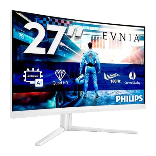 Image of Philips Evnia 27M2C5501-27 Inch Quad HD Curved Gaming Monitor, 180 Hz, 1 ms, FreeSync Premium, HDR10, Ambiglow (2560 x 1440, 2 x HDMI 2.0, 1 x DisplayPort 1.4) White
