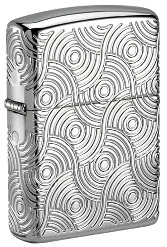 Image of Zippo Windproof Lighter, Abstract Waves, Armor High Polish Chrome, MultiCut, Refillable, Reusable, Windproof Design, Gift Box, Made in USA