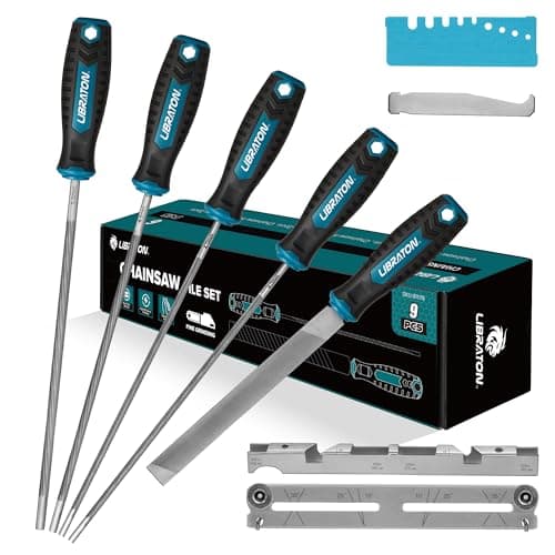 Image of LIBRATON Chainsaw Sharpener Kit, 5/32", 3/16", 7/32" Chainsaw Files, Round Saw Chain File, 6" Flat File, Depth Gauge, Filing Guide, Check Gauge, Bar Groove Cleaner, Pouch, for Chainsaw Sharpening