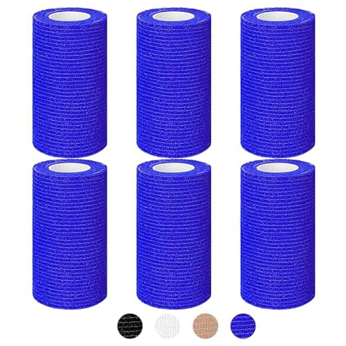Image of 6 Rolls Cohesive Bandage, Self Adhesive Bandage Tape 10cm X 4.5m Vet Wrap For Horses, Self Adherent Vet Wrap & Pet Wrap, Dog Bandages, Football Sock Wrap & Shin Guard Tape For Wrist & Ankle (Blue)