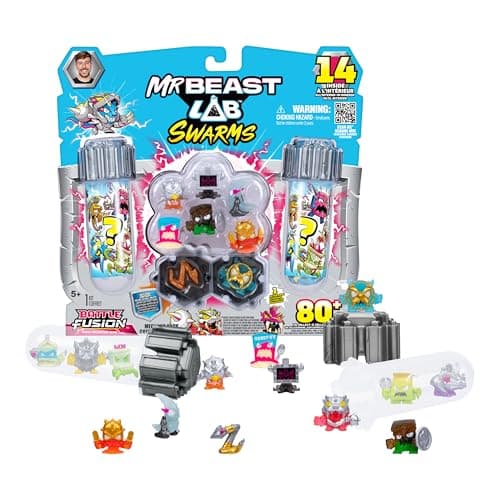 Image of MrBeast Lab Swarms Battle Fusion Series Mega Lab Pack – Includes 14 Micro Beasts with Ultra Rare Swarm Sword, 80+ to Collect, Stickers & Stackable Fusion Caps for Display