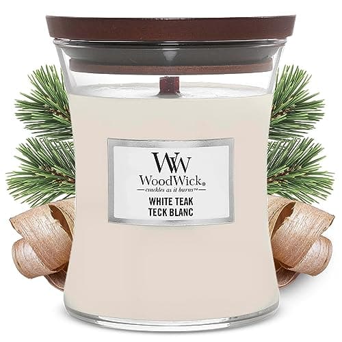 Image of Woodwick Medium Hourglass Scented Candle | White Teak | with Crackling Wick | Burn Time: Up to 60 HoursAt the Beach