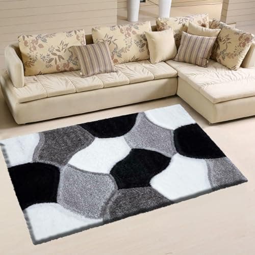 Image of renoazul® High Pile Jute Runner Rug For Hallway - Pona Black White Rug - 80 x 150 cm - Washable Shaggy Rugs For Kitchen, Corridor and Bedside