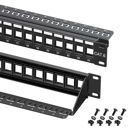 Image of Cable Matters Rackmount or Wall Mount 1U 24 Port Keystone Patch Panel with Cable Management and Support Bar, 19-inch Blank Patch Panel for Keystone Jacks