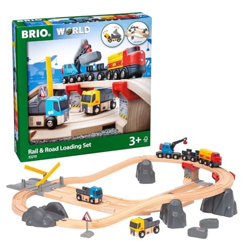 Image of BRIO World Rail and Road Loading Train Set for Kids Age 3 Years Up - Wooden Railway Accessories and Add Ons