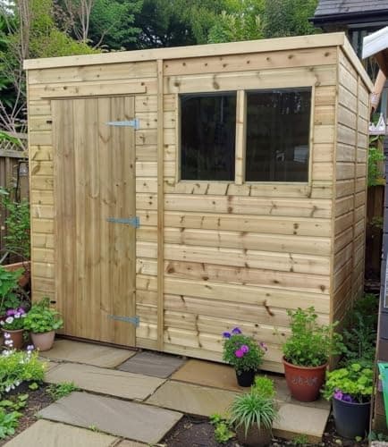 Image of Pinelap Pressure Treated 12mm Thick Tanalised Pent Shed 8FT x 6FT Wooden Garden Hut Fully Tongued and Grooved Including Floor, Walls and Roof High Grade 15 Year Anti-Rot Durable Cladding