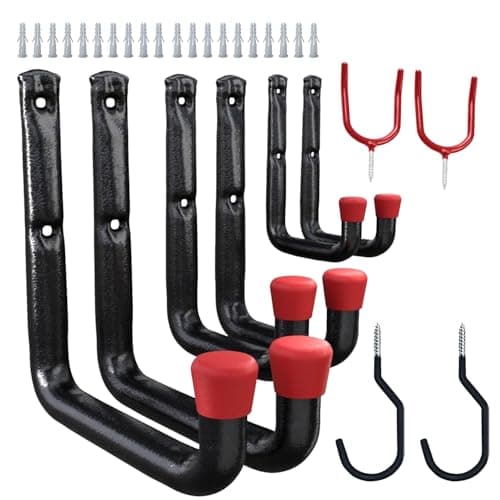 Image of brackit 10x Garage Hooks Heavy Duty - 30pc Assortment Set for Wall-Mounted Storage, Ideal for Hanging Tools, Ladders, Bikes, Hose & Garden Equipment - Includes 20x Wall Anchors & Non-Slip Coating