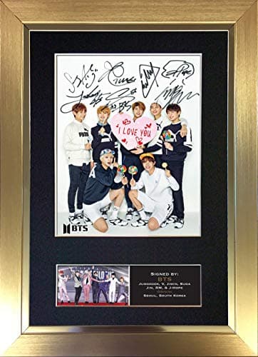 Image of #761 BTS No3 Signed Autograph Mounted Photo Reproduction PRINT A4 Rare Perfect Birthday (297 x 210mm) (Gold Frame)