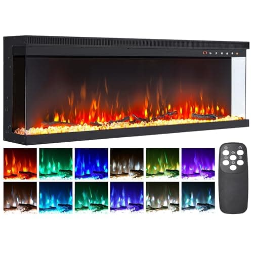 Image of INMOZATA Electric Fire 40inch/102cm 3-Side Glass Display Media Wall Fire Recessed/Freestanding Electric Fireplace with 9 Colors Realistic LED Flame Effect Touch Remote Control & Overheat Protection