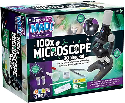 Image of Science Mad - 100x Microscope For Kids - Learn How To Magnify With Fun - Features Powerful Illumination, 100x Magnification, Slides and Tools Included, 6+ Years