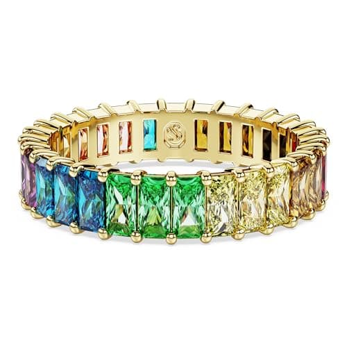 Image of Swarovski Matrix ring, Baguette cut, Multicoloured, Gold-tone plated