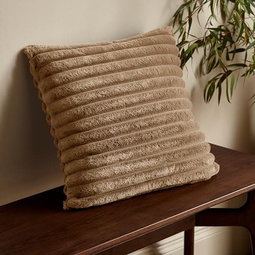 Image of Catherine Lansfield Cosy Ribbed Faux Fur 45x45cm Cushion Natural