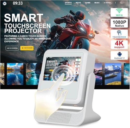 Image of Touch Screen Portable Projector, 300 ANSI Lumens, 4K Supported, Auto Focus, Android 14.0, Wireless WiFi Screen Mirroring for iPhone/Android, 150-inch Display, Low Noise Cooling，home theater,office