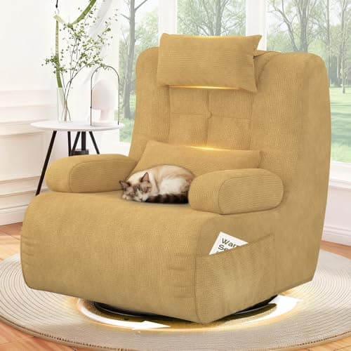 Image of YONISEE 3-In-1 Modern Armchair, 360° Swivel Armchair Upholstered Sofa Couch with 2 Extra Pillows, 2 Side Pockets, Soft Padded Seat, Oversized High Back Chair for Living Room, Home theater (Yellow)