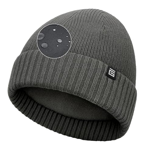 Image of Giovici Wooly Waterproof Beanie Hat for Men and Women - Stretchy Fleece Lined Waterproof Beanie Hat - Thick Warm Mens Hats for Cold Winter Weather - Premium Beanie Hats for Men UK (Grey)