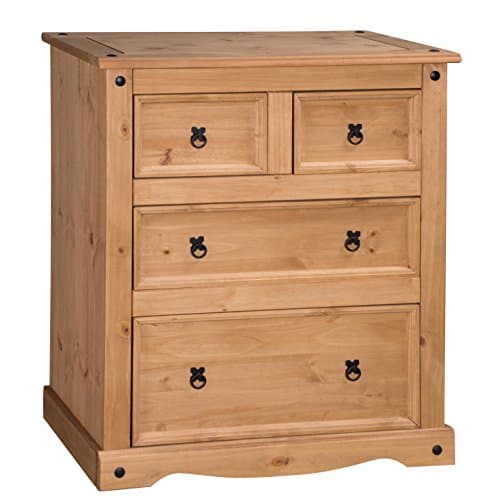 Image of Mercers Furniture Corona 2+2 Large Chest Of Drawers Solid Wood Pine Wooden Deep Drawers Light Fiesta Wax 4 Drawer Bedroom Storage Mexican Style 103cm High 92cm Wide 48cm Deep